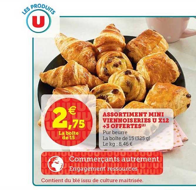 assortiment mini viennoiseries produits u x12 +3 offertes