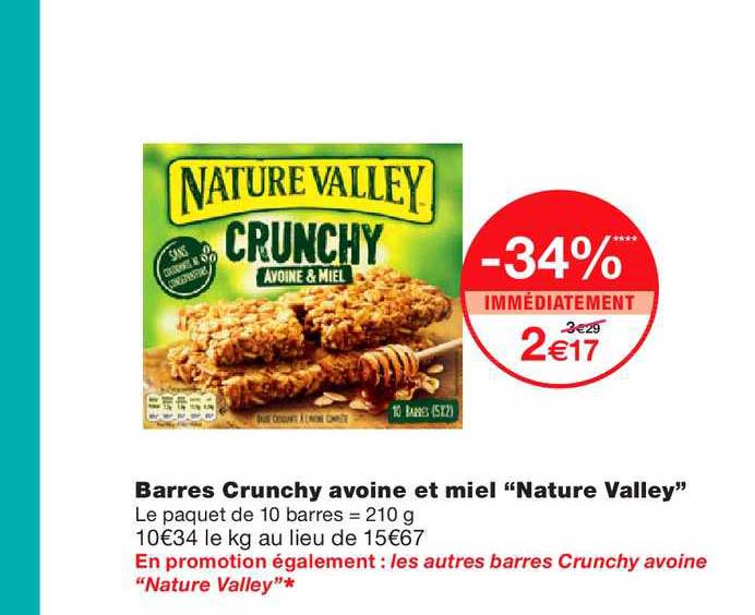 barres crunchy avoine et miel nature valley