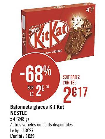 Bâtonnets Glacés Kit Kat Nestlé  -68% Sur Le 2ème