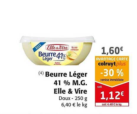 beurre léger 41% mg elle&vire -30% de remise immédiate