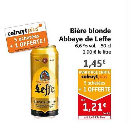 bière blonde abbaye de leffe 5 achetées + 1 offerte
