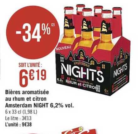 bières aromatisée au rhum et citron amsterdam nights 6.2% vol.