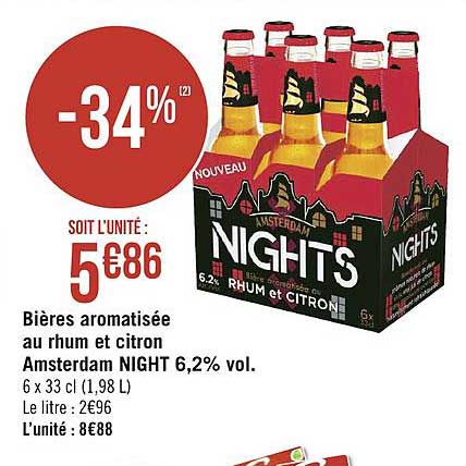 bières aromatisée au rhum et citron amsterdam nights 6.2% vol