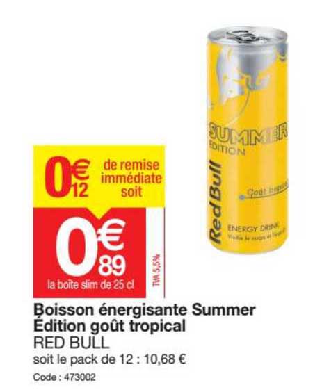 boisson énergisante summer édition goût tropical red bull
