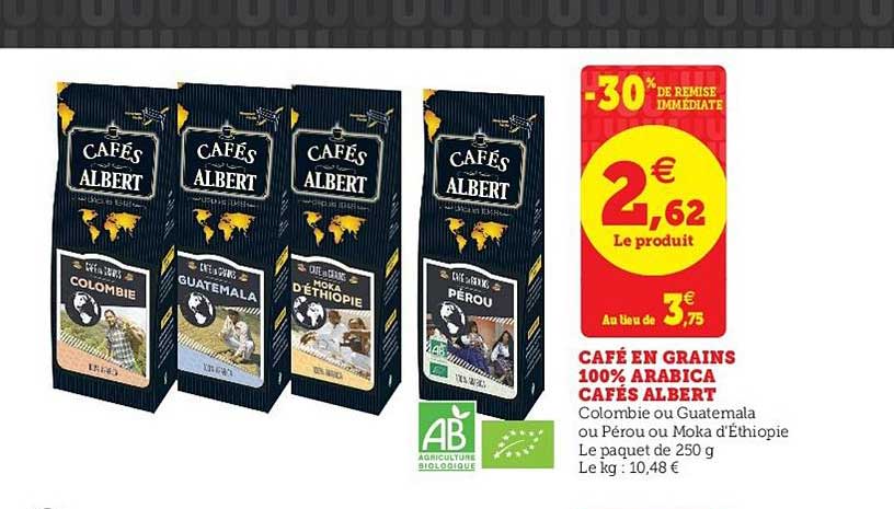 café en grains 100% arabica cafés albert