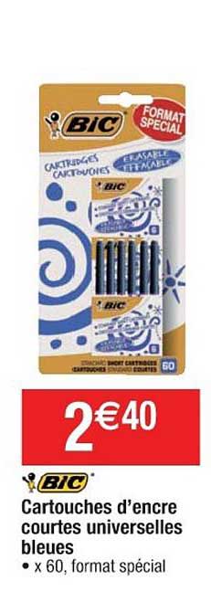cartouches d'encre courtes universelles bleues bic