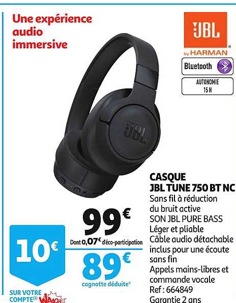casque jbl tune 750 bt nc