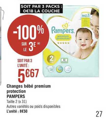 Changes Bébé Premium Protection Pampers -100% Sur Le 3e
