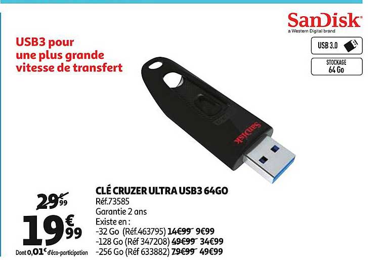 clé cruzer ultra usb3 64 go sandisk