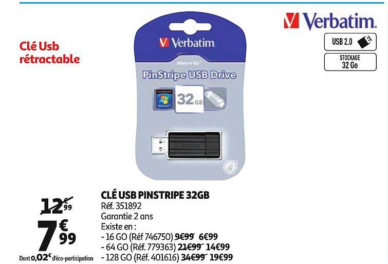 clé usb pinstripe 32 gb verbatim
