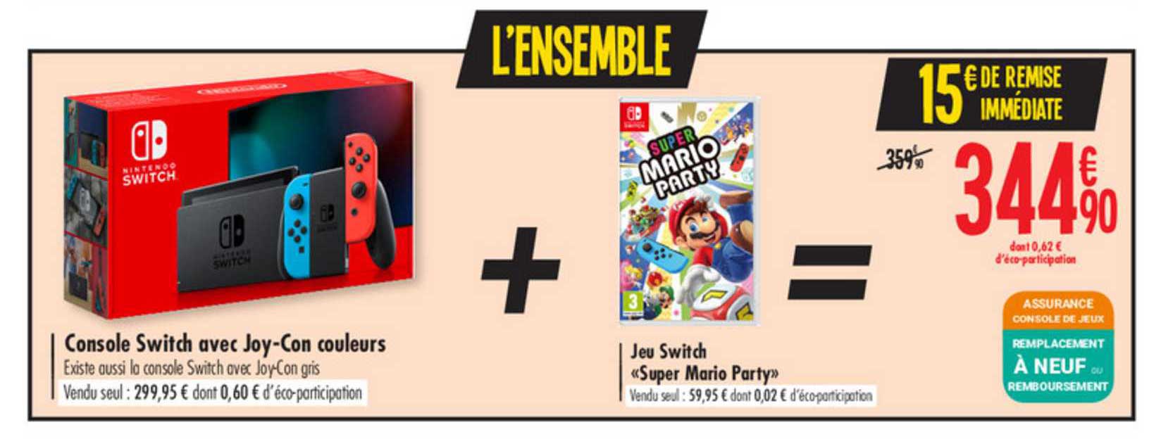 console switch avec joy con couleurs + jeu switch super mario party