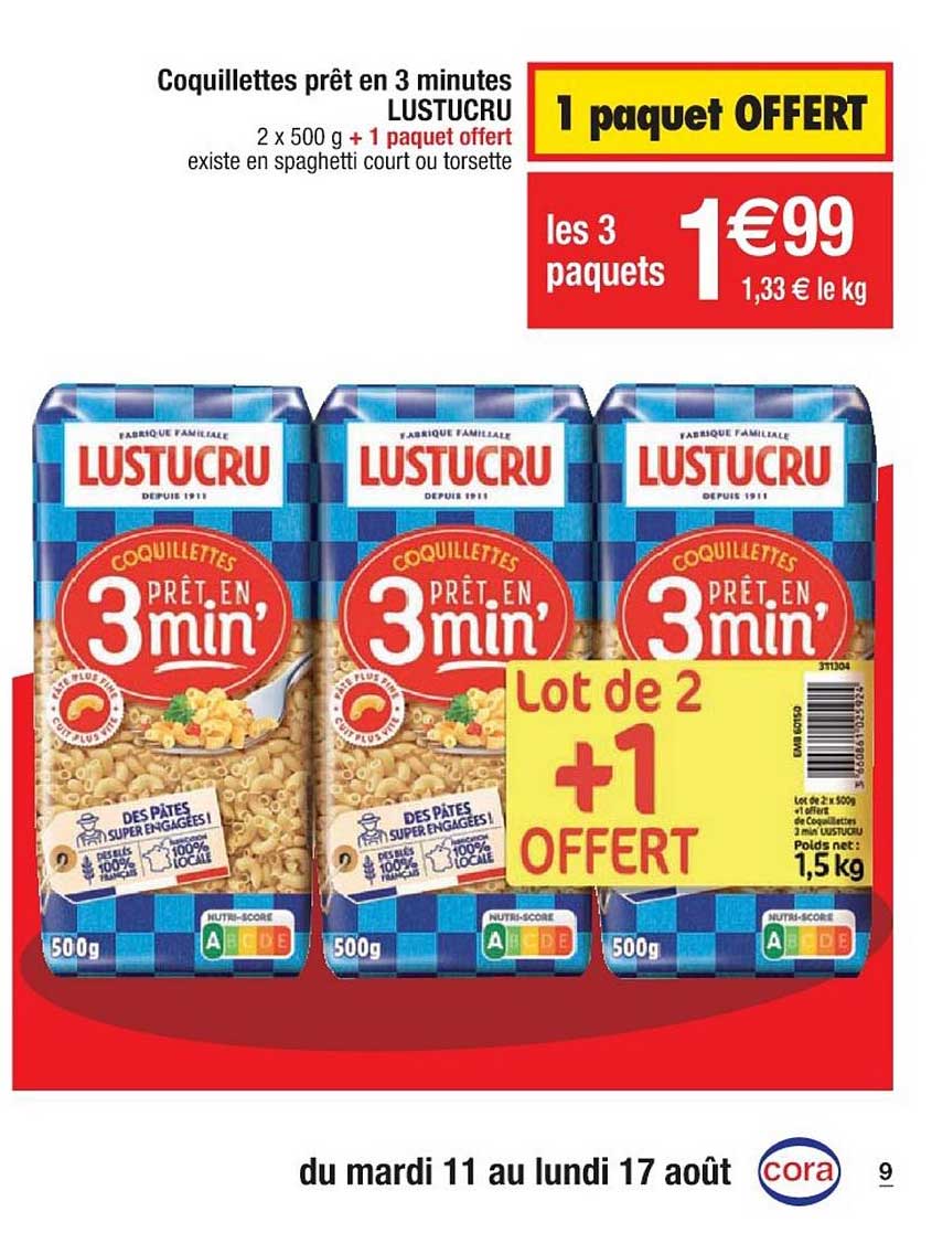 coquillettes prêt en 3 minutes lustucru