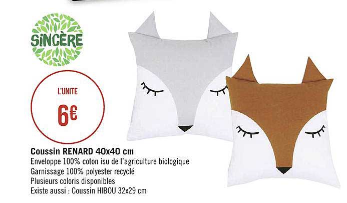 coussin renard 40x40 cm sincère