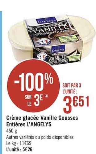 crème glacée vanille gousses entières l'angelys -100% sur le 3e