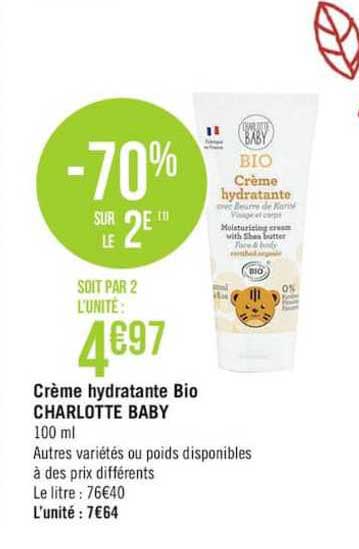 Crème Hydratante Bio Charlotte Baby -70% Sur Le 2e