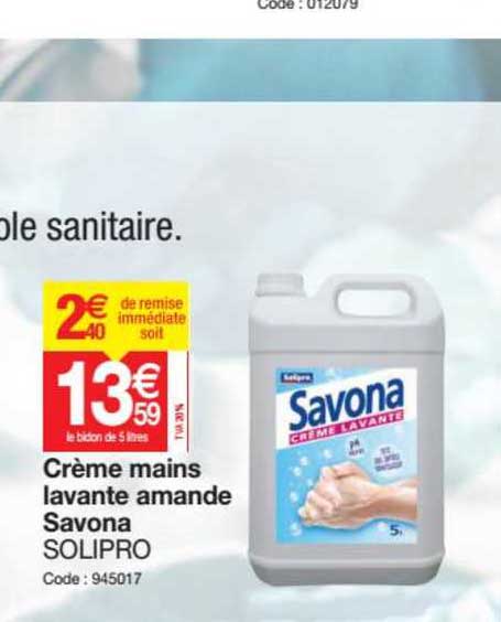 crème mains lavante amande savona solipro