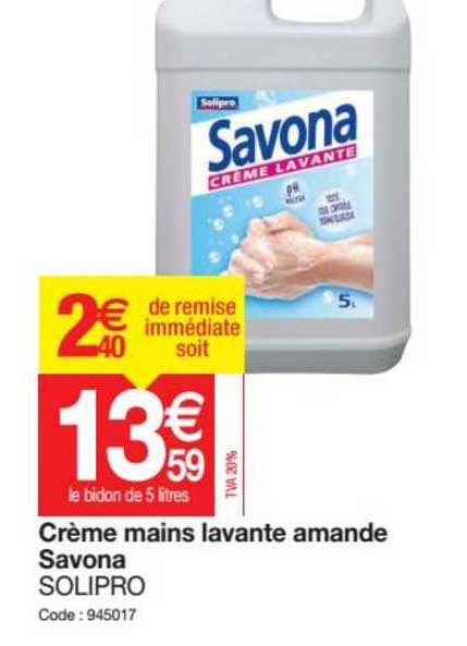 crème mains lavante savona amande solipro