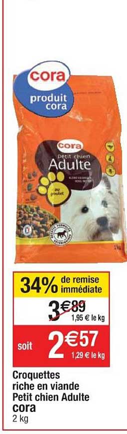 croquette riche en viande petit chien adulte cora 34% de remise immédiate