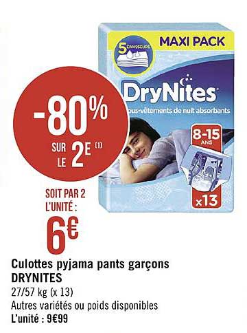 culottes pyjama pants garçons drynites  -80% sur le 2e
