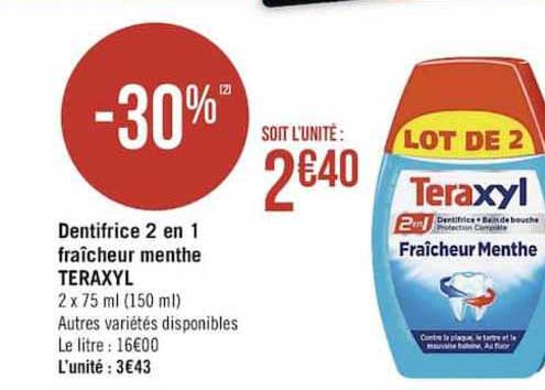 Dentifrice 2 En 1 Fraîcheur Menthe Teraxyl