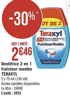 dentifrice 2en1 fraîcheur menthe teraxyl