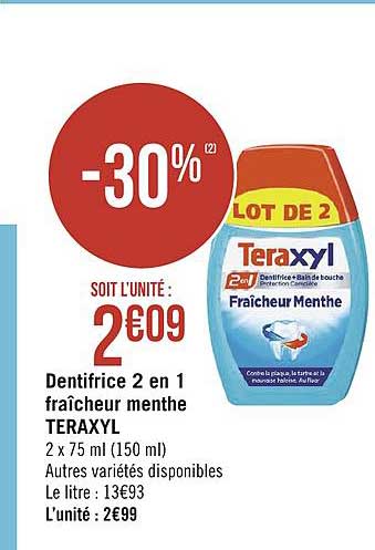 dentifrice 2en1 fraîcheur menthe teraxyl