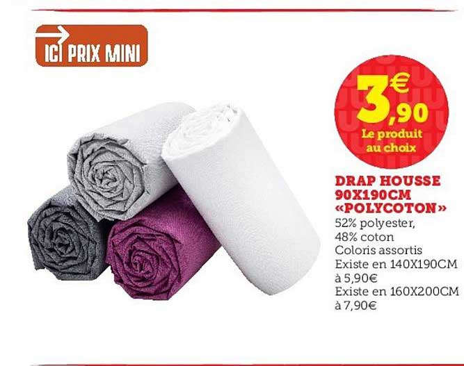 drap housse 90x190cm polycoton