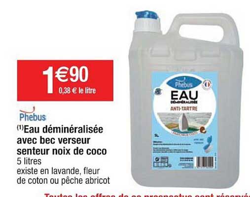 eau déminéralisée avec bec verseur senteur noix de coco