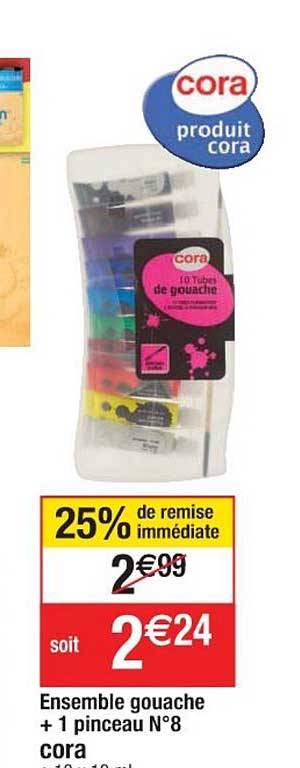 ensemble gouache + 1 pinceau n°8 cora 25% de remise immédiate