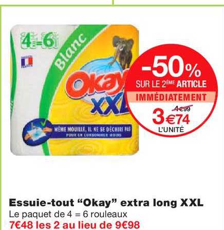 essuie tout okay extra long xxl -50% sur le 2ème article