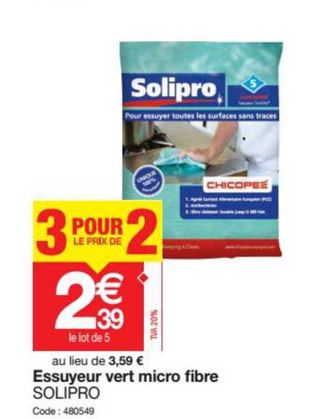 essuyeur vert micro fibre solipro 3 pour le prix de 2