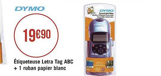 étiqueteuse letra tag abc + 1 ruban papier blanc dymo