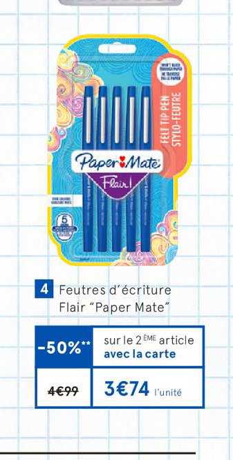 Feutre D écriture Bleu Flair Papermate -50% Sur Le 2e