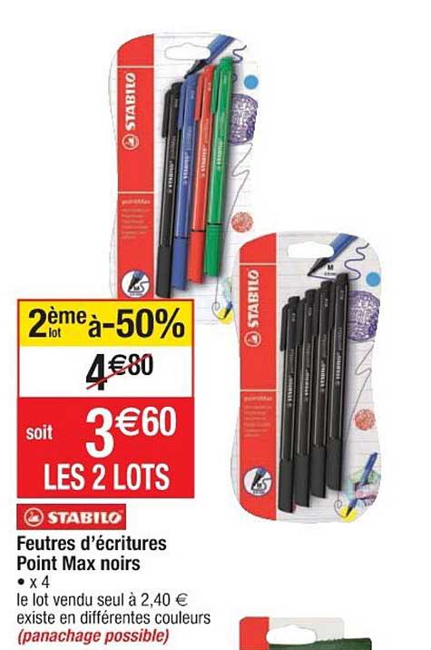 feutres d'écritures point max noirs 2ème lot à -50%