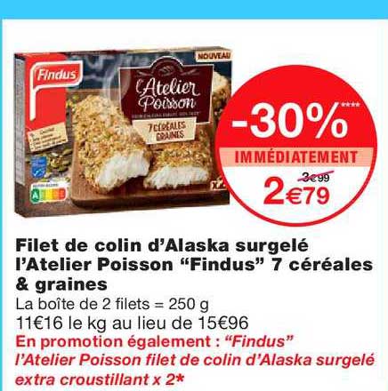 filet de colin d’alaska surgelé l'atelier poisson findus 7 céréales & graines