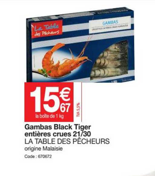 gambas black tiger entières crues 21 30 la table des pêcheurs