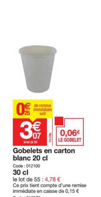 gobelets en carton blanc 20cl