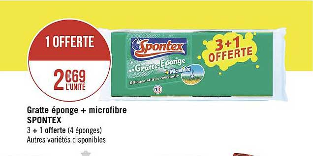 gratte éponge + microfibre spontex 3+1 offert