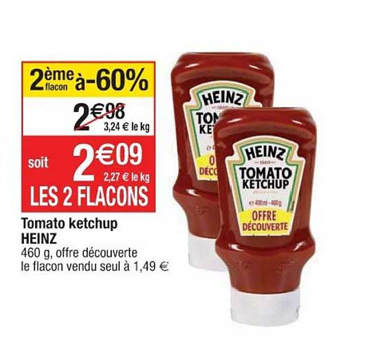 heinz tomato ketchup 2ème flacon à -60%