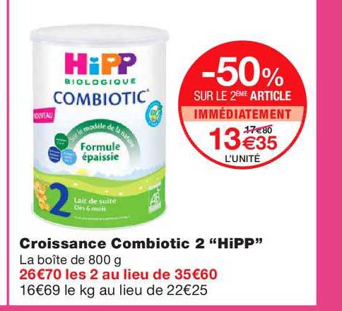 Hipp Biologique Croissance Combiotic 2 -50% Sur Le 2ème Article