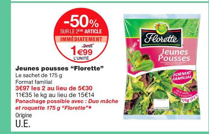 jeunes pousses florette -50% sur le 2ème article