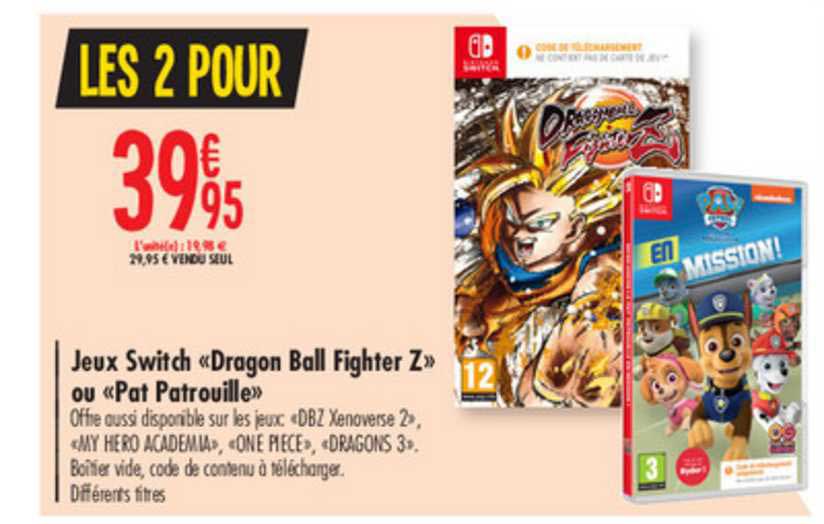 jeux switch dragon ball fighter z ou pat patrouille