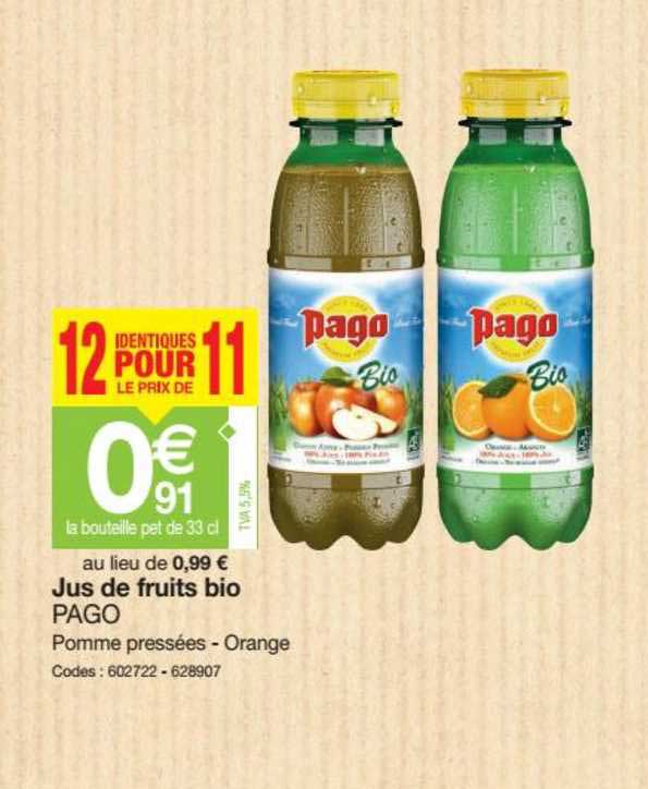 jus de fruits bio pago 12 pour le prix de 11