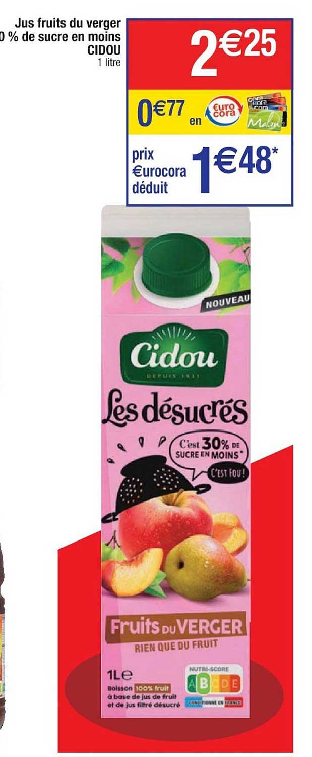 jus de fruits du verger les désucrés 0% de sucre en moins cidou