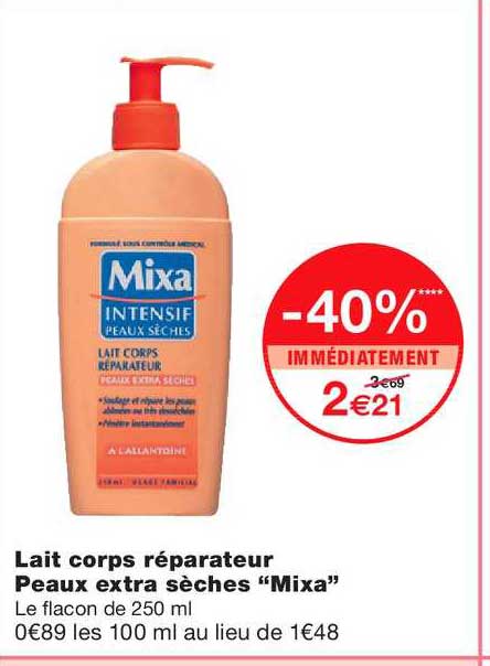 lait corps réparateur peaux extra sèches mixa intensif