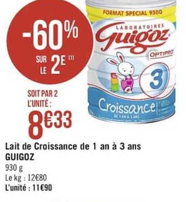 lait de croissance guigoz de 1 an à 3 ans -60% sur le 2e