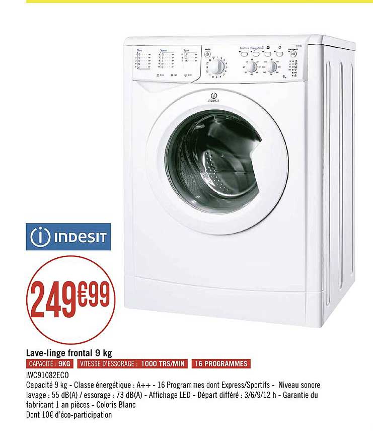 lave linge frontal 9 kg indesit