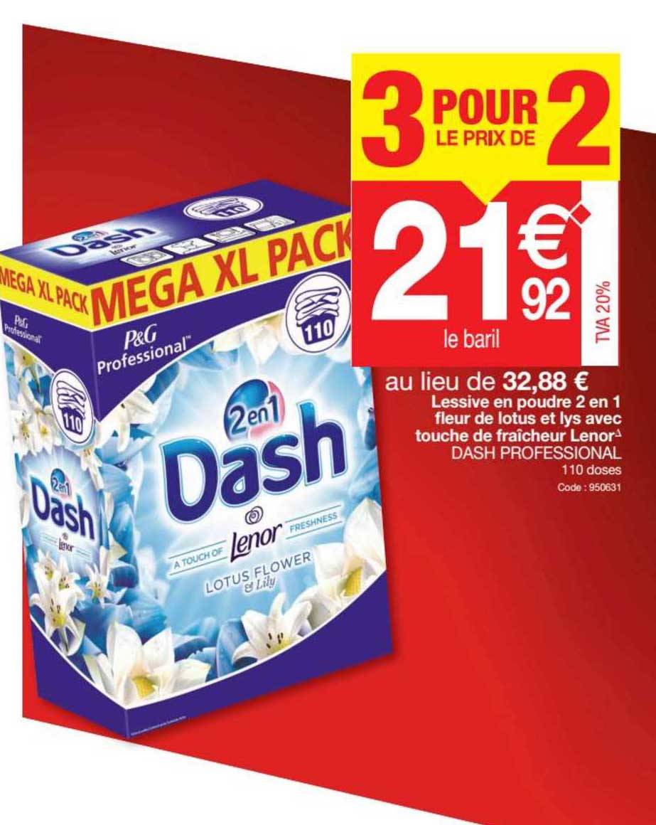 Lessive En Poudre 2en1 Fleur De Lotus Et Lys Lenor Dash Professional 3 Pour Le Prix De 2