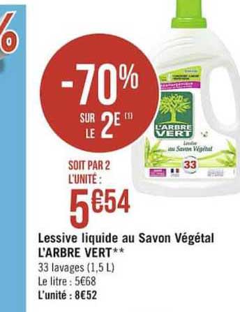 lessive liquide au savon végétal l'arbre vert -70% sur le 2e