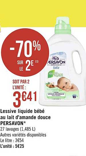 lessive liquide bébé au lait d'amande douce persavon